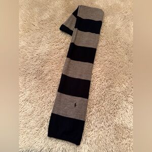 Men’s Polo Ralph Lauren Scarf. Merino Wool. Striped Navy & Grey.